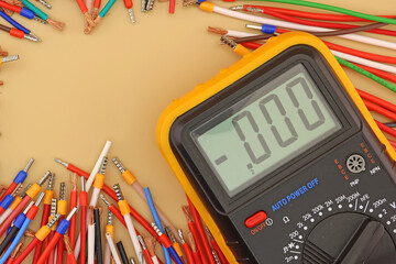 A digital multimeter for measuring the parameters of electrical circuits. Close-up. 