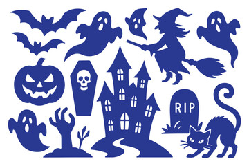 Set of Halloween silhouettes on a white background 