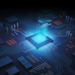 A futuristic blue circuit board background with intricate digital pattern and a communication network design.