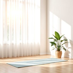 Minimalist Yoga Room with Natural Light and Green Plant