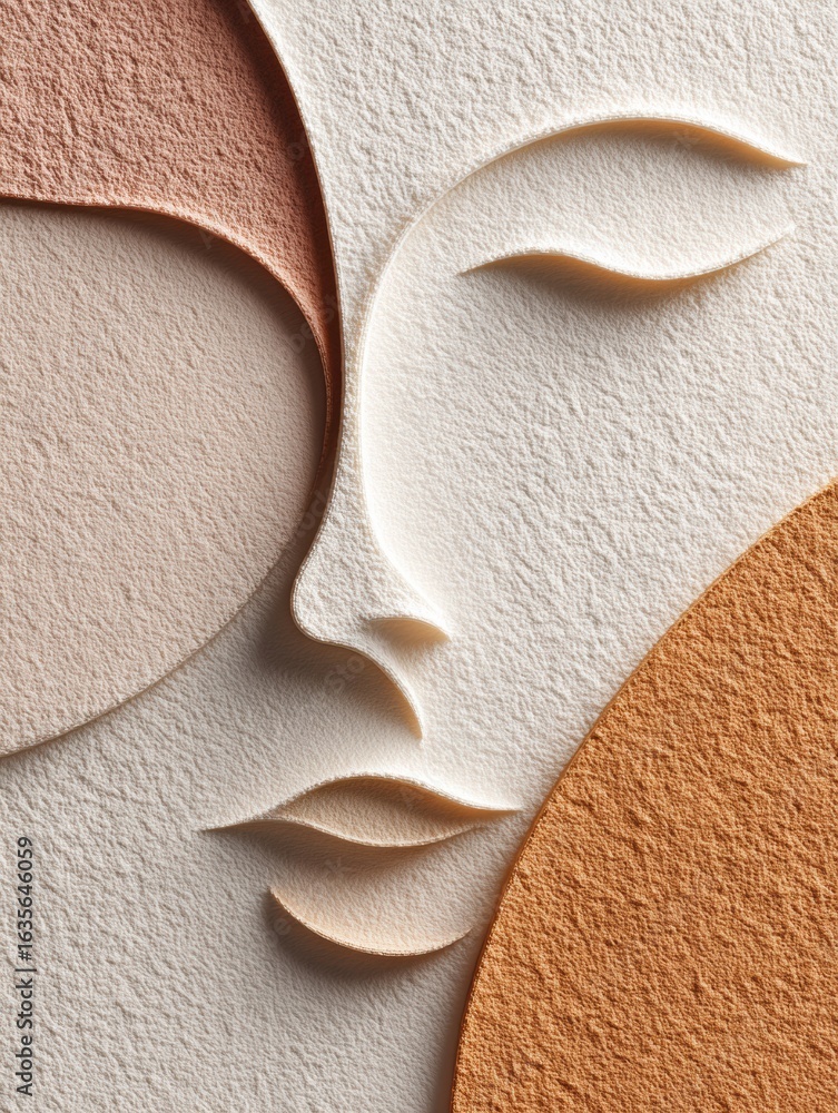 Aufkleber minimalist skincare design features a stylized face line over soft-toned background creating a calmi