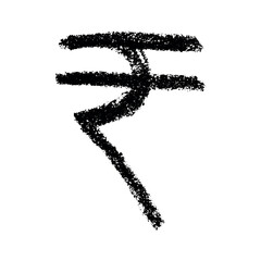 Hand drawn rupee currency symbol. Brush stroke doodle. Single element for design