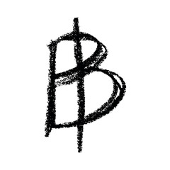 Hand drawn thai baht currency symbol. Brush stroke doodle. Single element for design