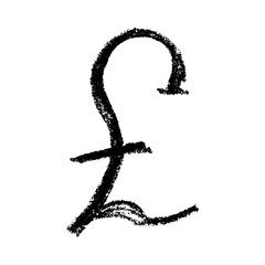 Hand drawn british pound currency symbol. Brush stroke doodle. Single element for design