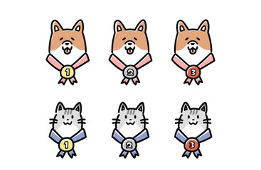 メダルをかけた犬と猫のベクターイラスト