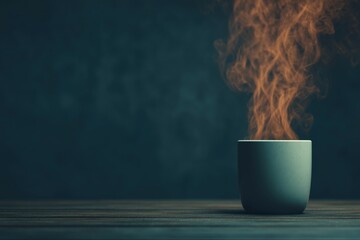 Steaming Hot Beverage in Cup on Wooden Table Against Dark Background