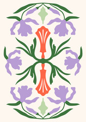 Art Nouveau style illustration vector poster. Vintage print design with abstract whimsical floral composition