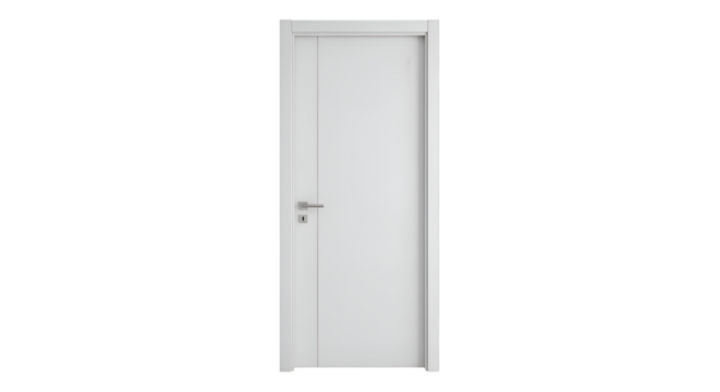 White Door Stands Vertically Isolated on Transparent Background, Interior Design Element