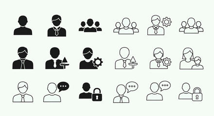 Fototapeta premium Vector Icons Set of Business and User Iconography A Versatile Set of Solid and Outline People Icons. Vector Illustrations. EPS Editable