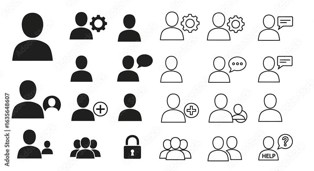 Poster vector icons set of modern user profile and account icons solid and line art for web and apps. vecto