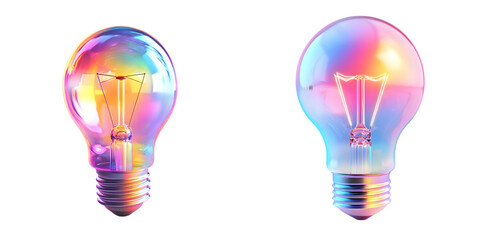 Holographic 3D light bulb icon design isolated on a transparent background