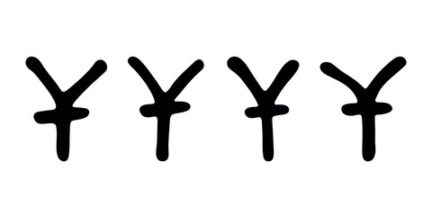 Set of hand drawn chinese yuan currency symbol. Brush stroke doodle. Single element for design
