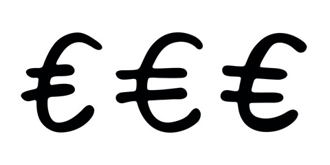Obraz premium Set of hand drawn euro currency symbol. Brush stroke doodle. Single element for design