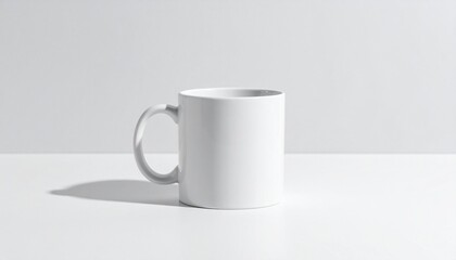 Obraz premium A plain white ceramic mug casting a soft shadow—symbolizing simplicity, warmth, and everyday ritual.