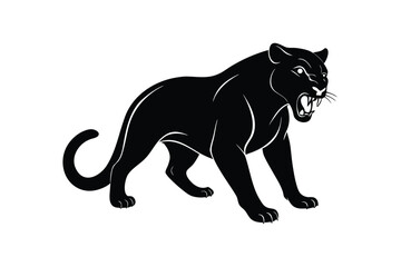 Black silhouette art illustration of a growling mountain lion crouched low.eps