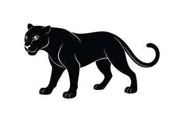 Black silhouette art illustration of a jaguar with muscular frame.eps