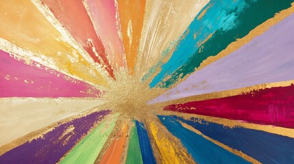 Diwali inspired rainbow painting with vibrant colors radiating outward like fireworks rich gold accents and colorful bursts symbolizing light celebration and joy