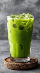 Iced matcha drink in glass