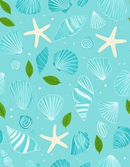 Light blue seashell and starfish pattern