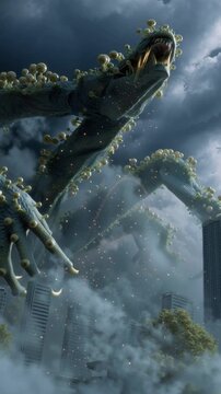 Colossal Green Monster Attacks City at Night