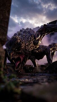 Dark Fantasy Spider Monster by a Water Feature
