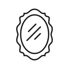 Vintage mirror line icon. Ornate oval frame with reflection, vector outline drawing. Symbol for interior decor, beauty, and home furnishing, isolated illustration.
