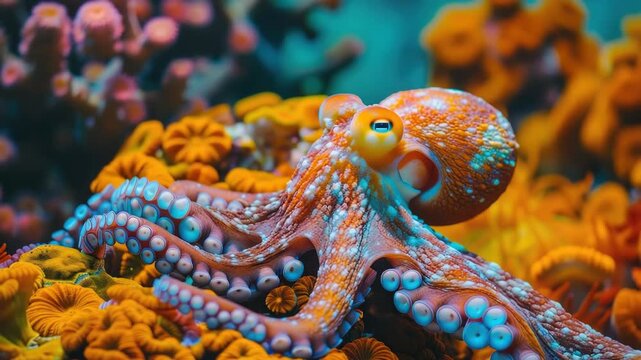 Close-up shot of an octopus swimming in its aquarium habitat