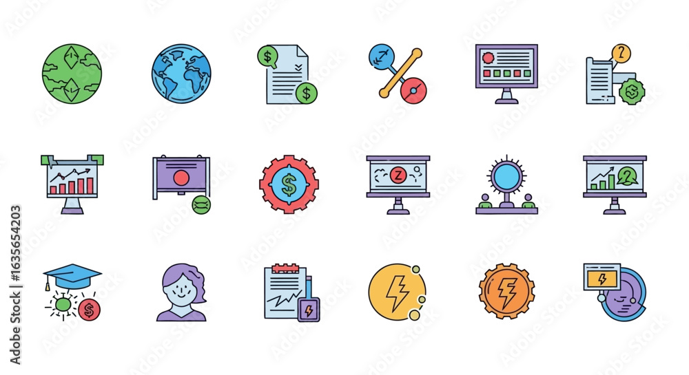Poster vector icons set of vibrant collection of modern line art icons representing business finance techno