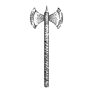 doublebladed axe medieval sketch hand drawn vector