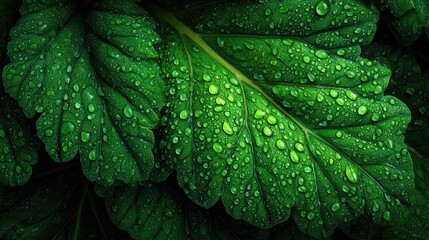 Close-up of wet, vibrant green leaves