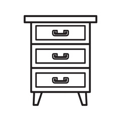 Chest of drawers outline icon. Dresser furniture, storage cabinet vector line art illustration. Simple symbol for bedroom interior design, isolated.
