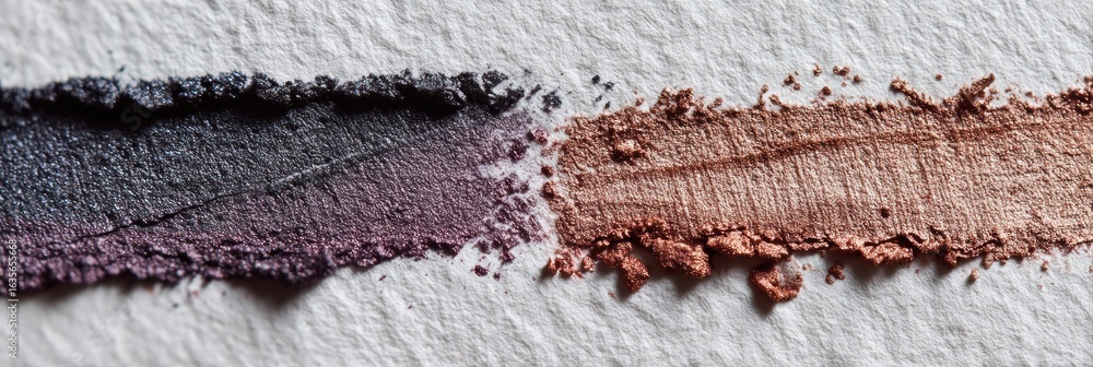 Poster soft eyeshadow smears and eyeliner strokes on textured paper with a blank section on the left side i
