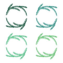 Set of hand drawn Christmas decoration border with spruce branches. Wreath doodle. Christmas, winter and New Year design element
