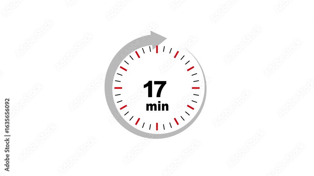Aufkleber 17 minute timer symbol, isolated on transparent white background with alpha channel. 17 min time .