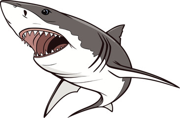 Fototapeta premium Great White Shark Illustration. Realistic Great White Shark Design. Underwater Great White Shark Art. Great White Shark Swimming Pose. Wild Ocean Great White Shark. Dangerous Shark Silhouette