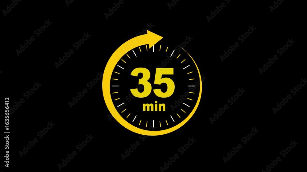 Poster abstract motion graphics template showing minutes. timer, countdown.35 min,