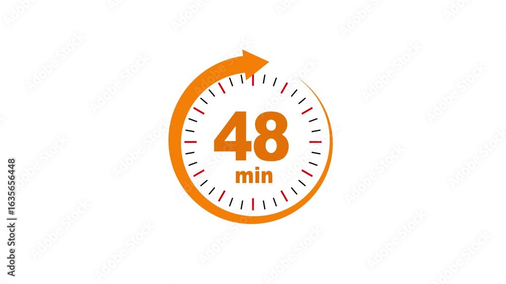 Poster 40 minute timer animation with a red circular arrow on white background . delivery service, online d