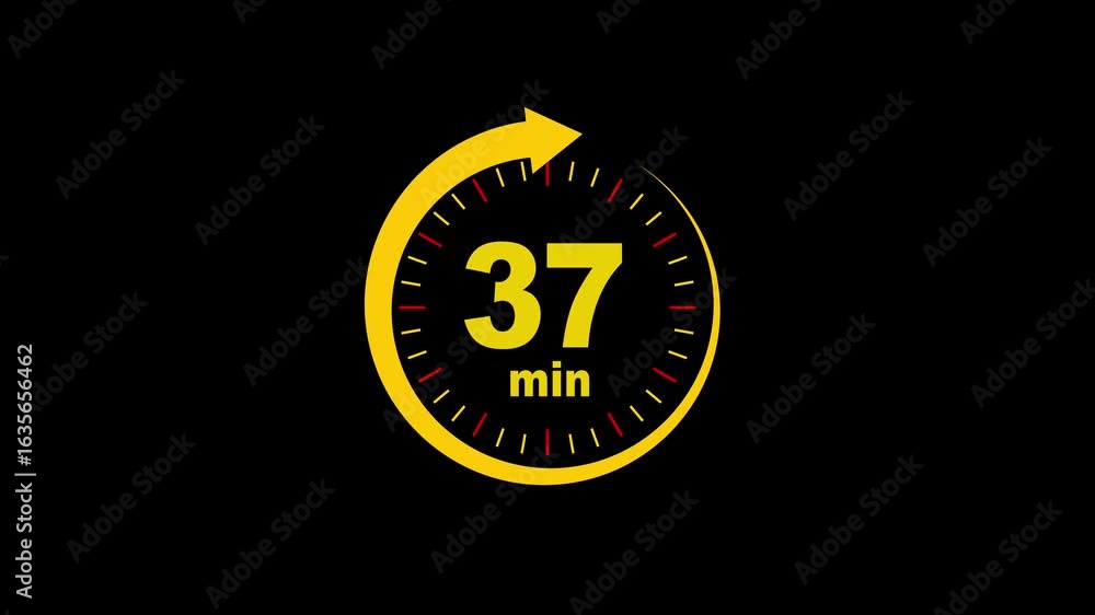 Poster abstract motion graphics template showing minutes. timer, countdown.37 min,