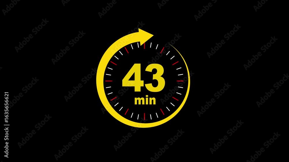 Poster 43 minutes timer symbol color style isolated on black background.