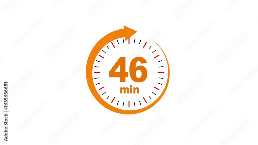 Poster clock icon animation. arrow clock 46 minutes icon digital and analog clock 46 minutes isolated on wh