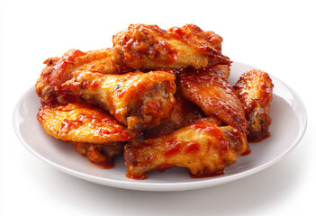 Deliciously glazed chicken wings appetizer on a white plate