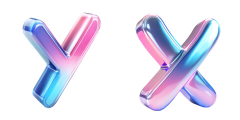 Glossy 3D checkmark icon featuring pastel colors of blue pink and purple isolated on transparent background