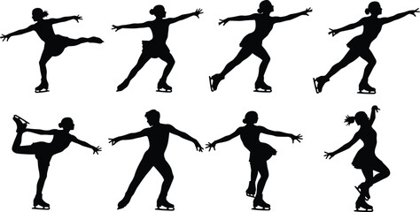 Figure skating silhouette, ice skater pose, spin jump stance, graceful movement, athletic elegance, winter sport, skating technique, frozen motion, balance, style