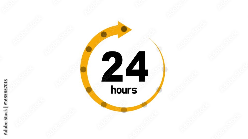 Poster clock 24 hours icon, isolated on white background with alpha channel. 24 hours delivery countdown an