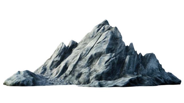 Scenic high mountain peak with rocky landscape isolated on white background
