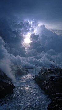 Dramatic Clouds Over Dark Ocean Rocks
