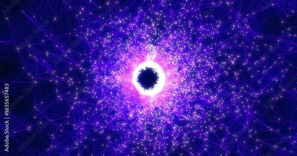 Aufkleber a spinning bright luminous purple unusual beautiful tunnel spiral of digital triangles connected by 