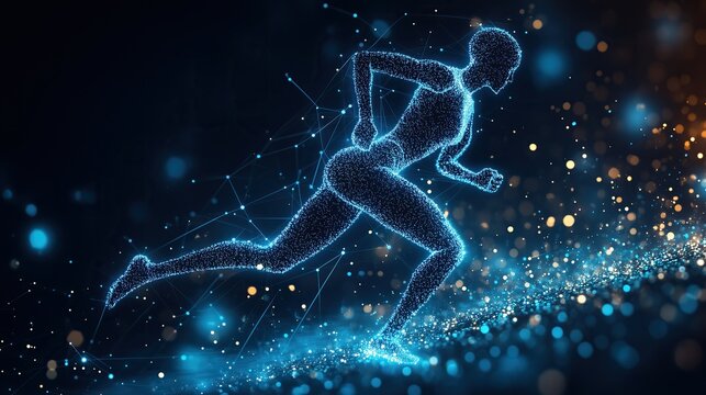Abstract Digital Runner with Data Connections Symbolizing AI Sports Technology for Virtual Training