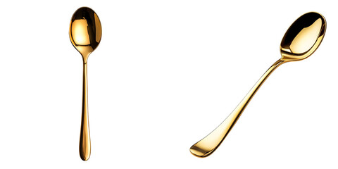 Golden Spoon with Ergonomic Handle featuring sleek shiny surface isolated on transparent background