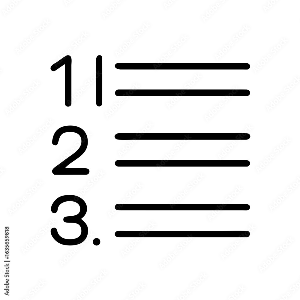Aufkleber a list of items numbered one two and three with horizontal lines next to each number in black and wh